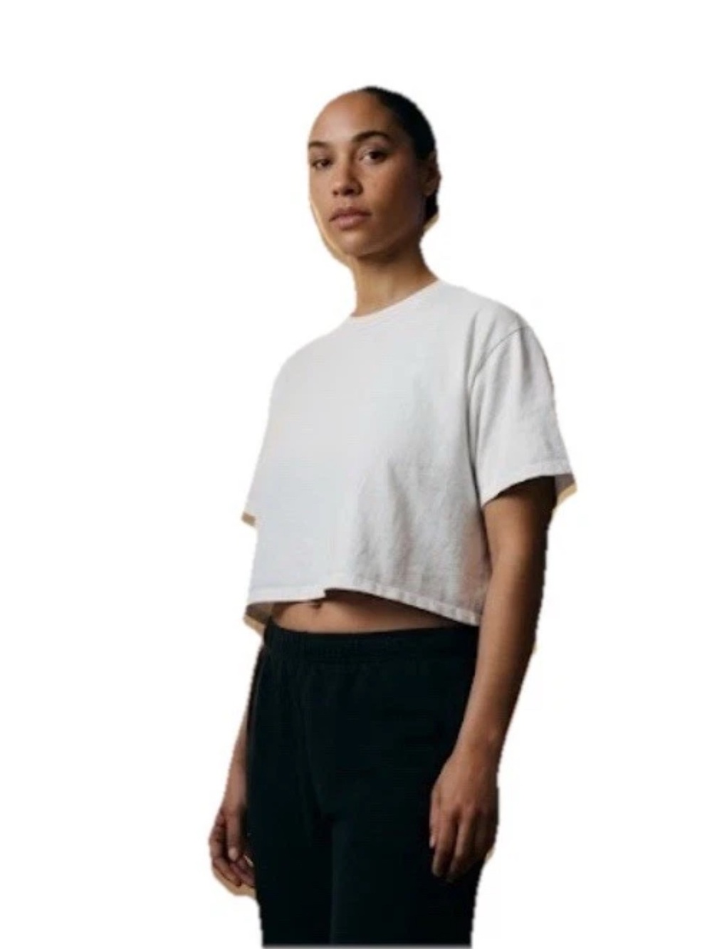 Joah Brown White Cropped Crewneck Tee Cotton One Size